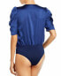 Aqua Women's Puff Sleeve Crossover Bodysuit Navy XS