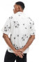 Abercrombie & Fitch floral embroidery linen blend short sleeve shirt in white with revere collar