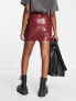 Фото #2 товара ASOS DESIGN cracked faux leather western mini skirt in burgundy