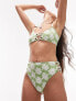 Topshop daisy jacquard ring detail high waist bikini bottoms in green