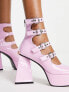 Lamoda True Romance multi buckle platform shoes in pink patent