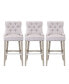 Фото #2 товара 29" Linen Tufted Buttons Upholstered Wingback Bar Stool (Set of 3)