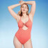 Фото #3 товара Women's Crepe Bralette Tie-Front One Piece Swimsuit - Shade & Shore Coral Pink M