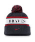 Фото #2 товара Men's Navy Atlanta Braves Team Stripe Peak Cuffed Knit Hat with Pom