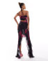 Murci exclusive mesh halterneck keyhole maxi dress with ruffle asymmetric hem in purple lily print