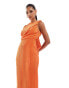 Фото #2 товара ASOS DESIGN plisse high neck sleeveless midi dress with drape sash detail in orange