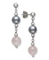 ფოტო #1 პროდუქტის Gray Cultured Freshwater Pearl 7.5-8.5mm and Rose Quartz 8mm Drop Earrings in Sterling Silver
