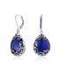 Western Style Teardrop Scroll Filigree Scroll Blue Natural Lapis Lazuli Lever Back Dangle Earrings For Women Sterling Silver