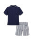 ფოტო #2 პროდუქტის Little Boys Tipped Pique Polo Shirt and Prewashed Plaid Shorts, 2 Pc Set