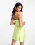 Miss Selfridge occasion jacquard plunge mini dress in lime