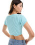 Cotton On tie front micro crop top in blue crochet