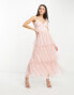 Vila Bridesmaid tulle dobby maxi dress with tiered skirt in pink