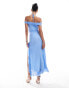 Фото #2 товара ASOS DESIGN stretch chiffon bardot maxi dress with side split ruffle in blue