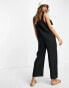 Фото #2 товара ASOS DESIGN linen button strap jumpsuit in black