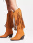 ASOS DESIGN Comet fringe western knee boot in tan