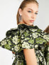 Фото #3 товара ASOS EDITION floral jacquard plunge mini dress with ruffle sleeve