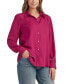 Juniors' Spread-Collar Long-Sleeve Button-Front Top