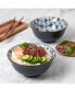 6" Blue Pattern Embossed Stoneware Ramen Noodle Bowls, Set of 2