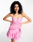 Фото #1 товара ASOS DESIGN pleated bandeau mini dress with ruffle detail in hot pink