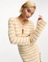 Фото #8 товара 4th & Reckless crochet side split maxi dress with thigh split in beige stripe