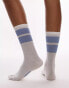 Фото #1 товара Topshop sporty ribbed socks with light blue stripes in white