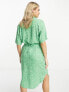 Фото #5 товара Monki tie waist midi shirt dress in green meadow