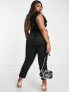 Фото #2 товара ASOS DESIGN Curve scuba bow one shoulder belted jumpsuit in black