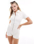 ASOS DESIGN fitted short sleeve denim playsuit in white Белый, 40 - фото #4