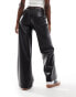 Stradivarius wide leg faux leather trouser in black