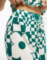 Фото #6 товара ASOS DESIGN Petite exclusive viscose floral checkerboard shirt & trouser pyjama set in green