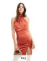 Фото #1 товара Flounce London Tall high neck satin mini dress in rust