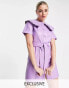 Reclaimed Vintage inspired leather look mini dress with statement collar in lilac