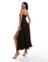 Фото #3 товара Rare London mesh ruched bandeau drop waist maxi dress in chocolate