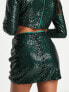Фото #2 товара Collective the Label Petite exclusive sequin mini skirt co-ord in emerald green