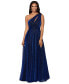 Фото #1 товара Women's Glitter One-Shoulder Cut-Out Gown
