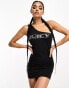 Juicy Couture one shoulder mini dress with with diamante logo in black