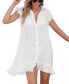 Women's Button-Up Collared Ruffle Mini Cover-Up