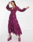 Фото #8 товара ASOS DESIGN Petite button through embroidered maxi tea dress in wine