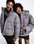 Фото #1 товара COLLUSION Unisex nylon puffer jacket with branding in charcoal