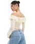 Фото #4 товара ASOS DESIGN textured ruffle off shoulder top in ecru