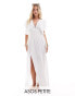 Фото #1 товара ASOS DESIGN Petite Faye flutter sleeve maxi beach dress with channelled tie waist in white