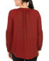 NY Collection Women's Petite Balloon Sleeve Split Neck Necklace Blouse Red PS