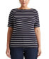 Plus Size Striped Cotton Boatneck T-Shirt