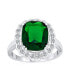 Fashion Rectangle Large Solitaire CZ Pave Green Emerald Cut Art Deco Style 10CT Cocktail Statement Ring For Women