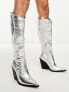 Фото #3 товара Public Desire Navada western knee boot in textured silver