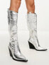 Public Desire Navada western knee boot in textured silver