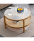 Фото #1 товара Столик для чая двухслойный круглый с простым дизайном Simplie Fun с раттановой оплеткой и массивным деревом, столик боковой маленький
