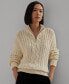 Фото #1 товара Women's Aran-Knit Cotton Quarter-Zip Pullover