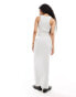 4th & Reckless Petite exclusive premium ribbed embroidered logo racerneck maxi dress in grey