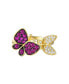 Фото #2 товара 14k Gold Plated Sterling Silver with Ruby & Cubic Zirconia Double Butterfly Stacking Ring